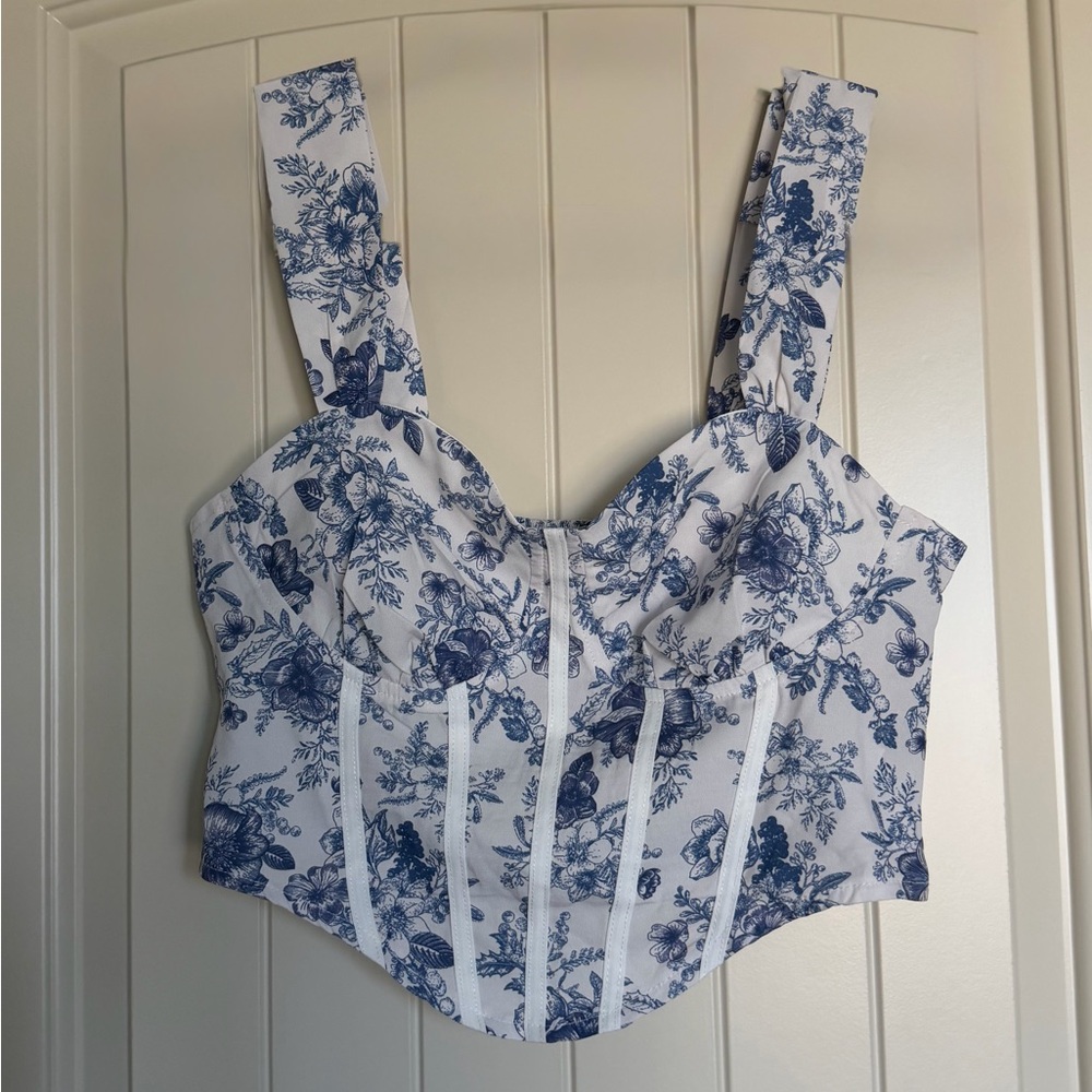 Floral Blue and White Women's Top